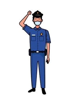 Police worker using face mask for covid 19 Illustrazione stock