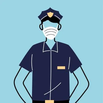 Police worker using face mask for covid 19 Illustrazione stock