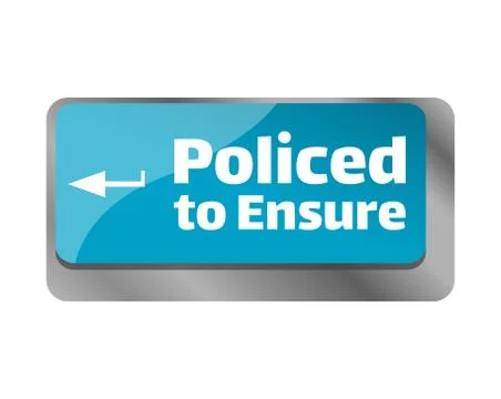 Policed to ensure . Close up of keyboard, enter computer key. Stock Illustration