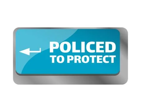 Policed to protect . Close up of keyboard, enter computer key. Stock Illustration