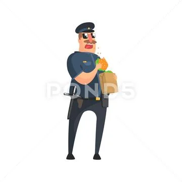 Policeman In American Cop Uniform With Truncheon, Radio, Gun Holster And Stock Illustration