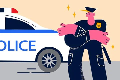 Policeman and forces during work concept. Stock Illustration