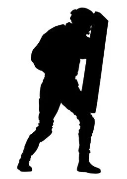 Policeman with anti riot shield vector silhouette Stock Illustration