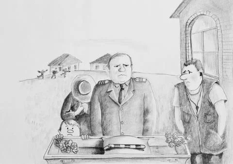 A policeman buries the rod.  Illustrazione stock