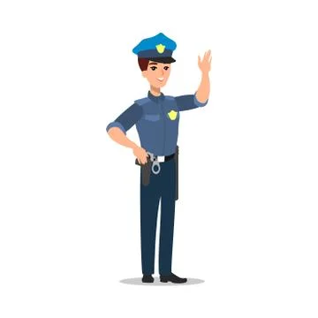 Policeman character set. Full length officer, different views, emotions, gest Stock Illustration