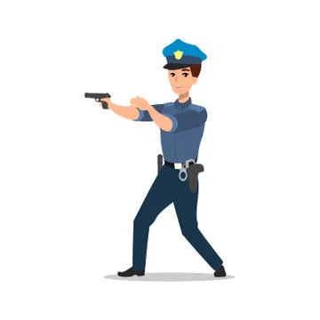 Policeman character set. Full length officer, different views, emotions, gest Stock Illustration