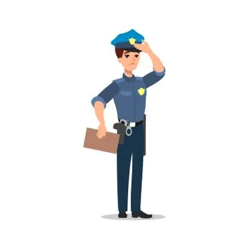 Policeman character set. Full length officer, different views, emotions, gest Stock Illustration