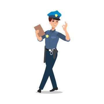 Policeman character set. Full length officer, different views, emotions, gest Stock Illustration