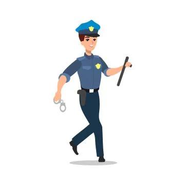 Policeman character set. Full length officer, different views, emotions, gest Stock Illustration