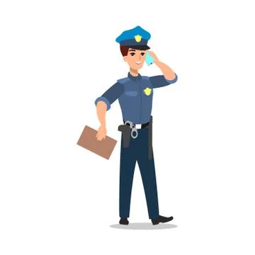 Policeman character set. Full length officer, different views, emotions, gest Stock Illustration