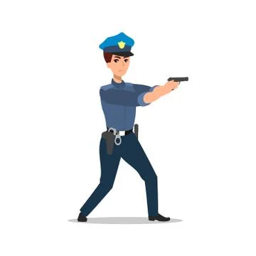 Policeman character set. Full length officer, different views, emotions, gest Stock Illustration