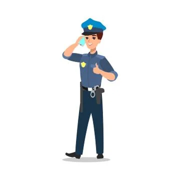 Policeman character set. Full length officer, different views, emotions, gest Stock Illustration