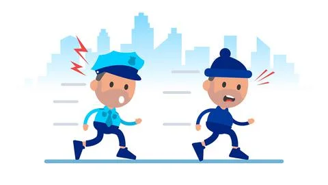 Policeman is chasing a criminal. Stock Illustration