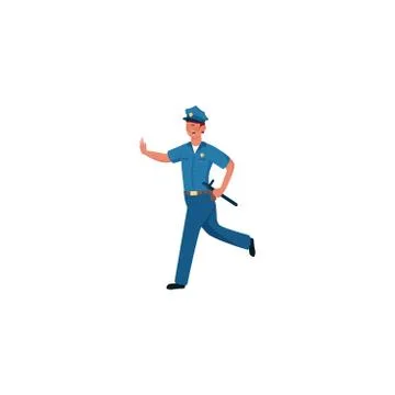 Policeman chasing with a police baton. Vector illustration isolated on white Stock Illustration