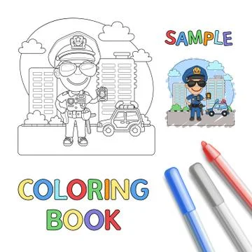 Policeman Coloring Page Stock Illustration