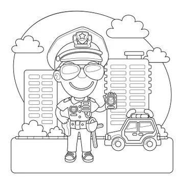 Policeman Coloring Page Stock Illustration