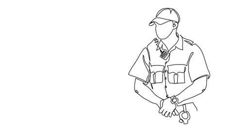 Policeman, cop profession, man in uniform animated illustration. One continuous Stock Footage 299897228