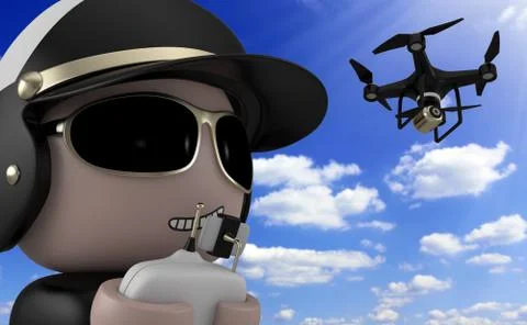 Policeman with drone. Stock Illustration