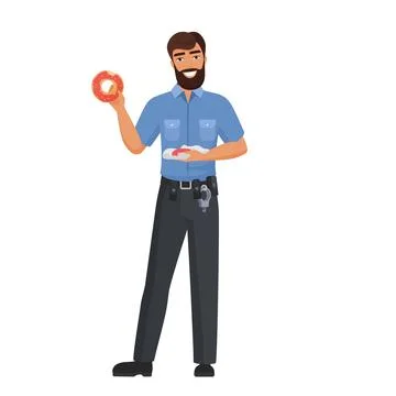 Policeman eating donuts 스톡 일러스트