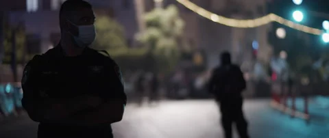 A policeman in face mask at protests Stock Footage 152847827