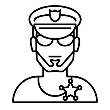 Policeman in glasses and hat thin line icon. Security person illustration Stock Illustration