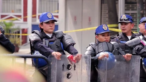 Policeman guards the disaster zone, affected by the earthquake Stock Footage 80311402