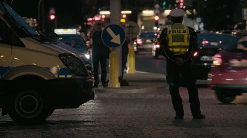 A policeman guards the traffic 스톡 동영상 124876219