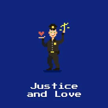 Policeman holding a scale in one hand and a heart in the other Stock Illustration