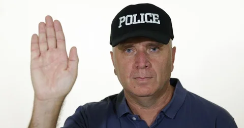 Policeman Image in Press Interview Make a Welcome Hand Gestures 스톡 동영상 103249950