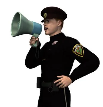 Policeman with Megaphone Stock Illustration
