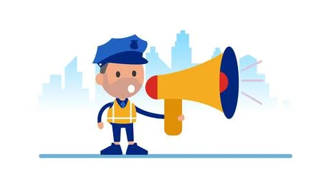 Policeman with megaphone. Stock Illustration