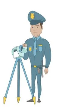 Policeman with radar for traffic speed control. Stock Illustration