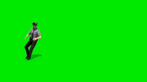 Policeman Run to stop turn left Front R Green Screen 3D Rendering Animation Stock Footage 86705841