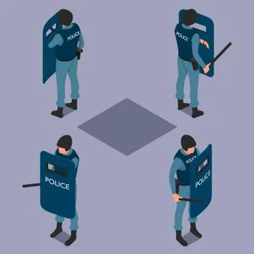 Policeman with a shield and a baton. Stock Illustration