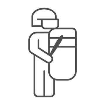Policeman with shield thin line icon, Black lives matter concept, No violence イラスト素材