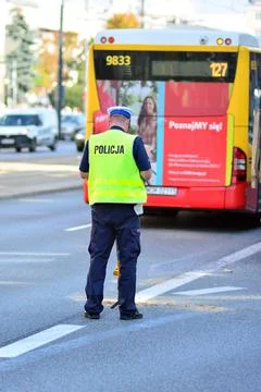 Policeman  takes notes after accident. Stock Photos