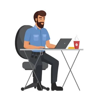 Policeman working at office table Stock Illustration