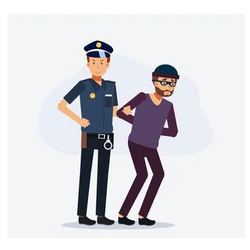 Policeman,security guard, caught the thief.Policeman holding robber hand.Flat Stock Illustration