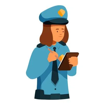 Policewoman writing notes on notepad, observing and taking notes Stock Illustration