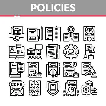 Policies Data Process Collection Icons Set Vector Stock Illustration