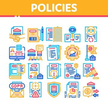 Policies Data Process Collection Icons Set Vector Stock Illustration