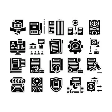 Policies Data Process Glyph Set Vector Illustration 스톡 일러스트