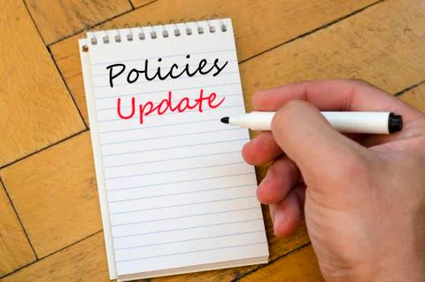 Policies update text concept Stock Photos