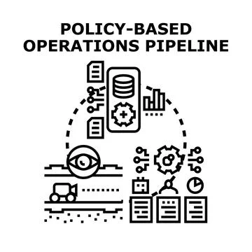 Policy based operations pipeline implementing automated management system Stock Illustration
