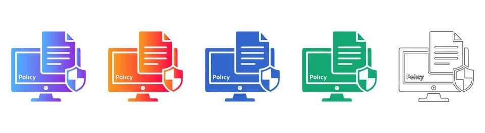 Policy Compliance Computer Screen Icon Set Stock Illustration