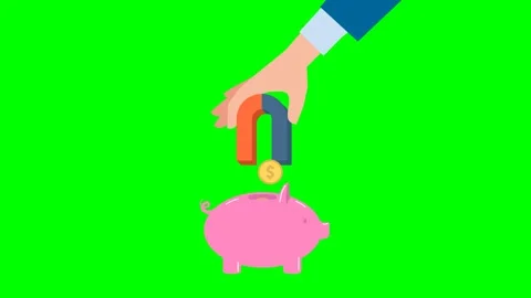 Policy to control inflation. Man uses a magnet to suck money from a piggy bank Stock Footage 312514282