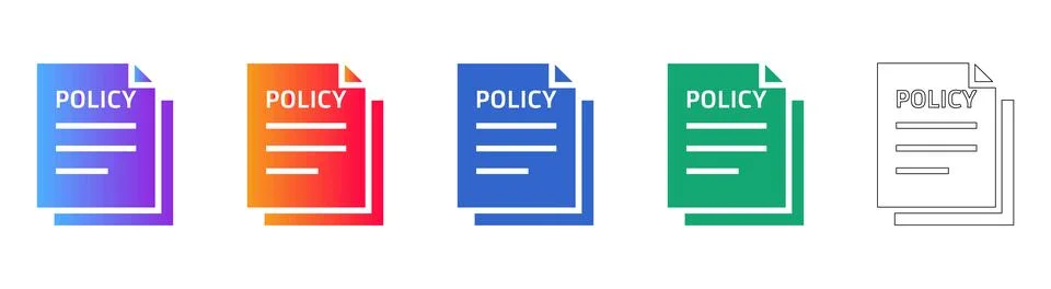 Policy Document Agreement Icon Set 库存插图