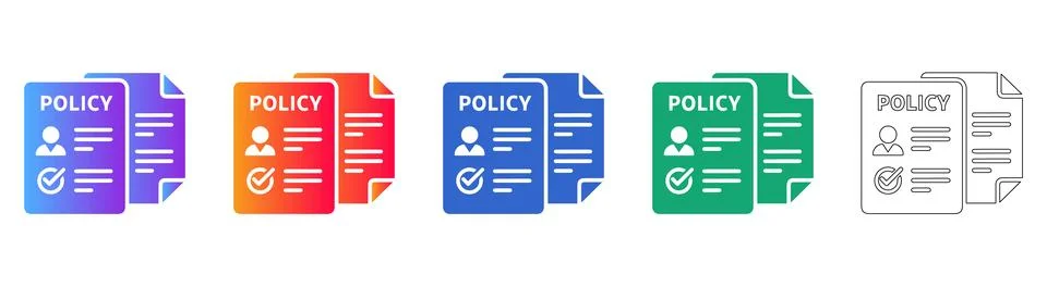 Policy Document Record Icons Set Иллюстрация