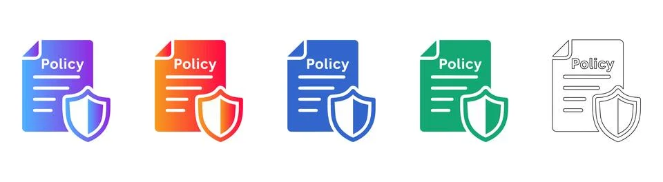 Policy Document Shield Icons Set Illustrazione stock