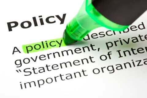 'policy' highlighted in green Stock Photos